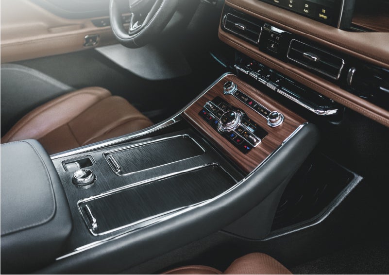 The front center console of a 2023 Lincoln Aviator® SUV is shown in | Oliver Lincoln in Plymouth IN
